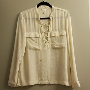 H&M Cream Lace Up Top - L